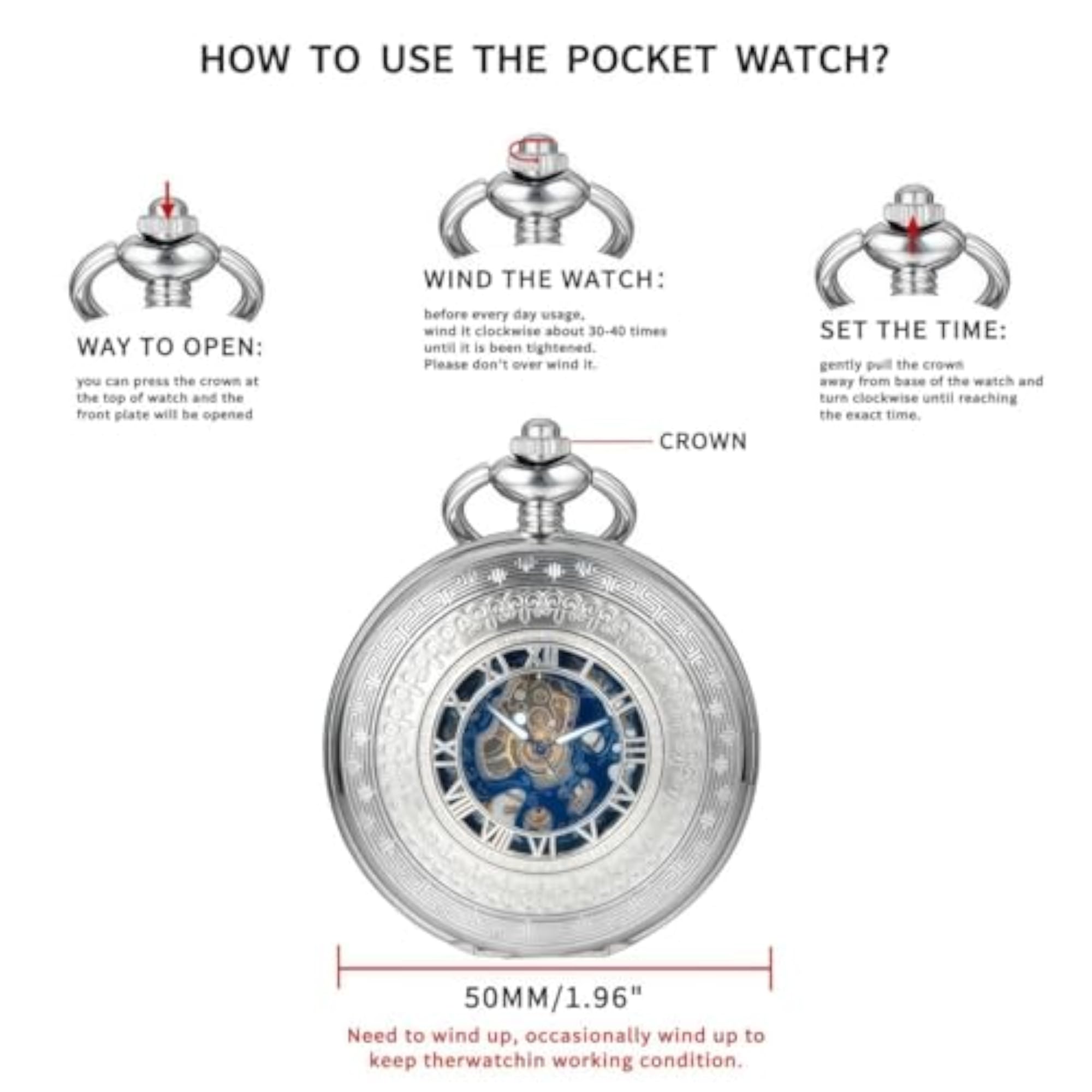 Mechanical Skeleton Pocket Watch Gift for Men